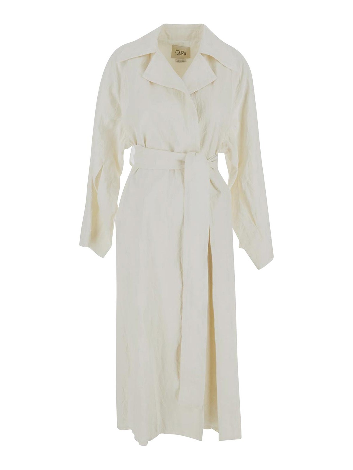 Quira Long Linen Coat In Blanco