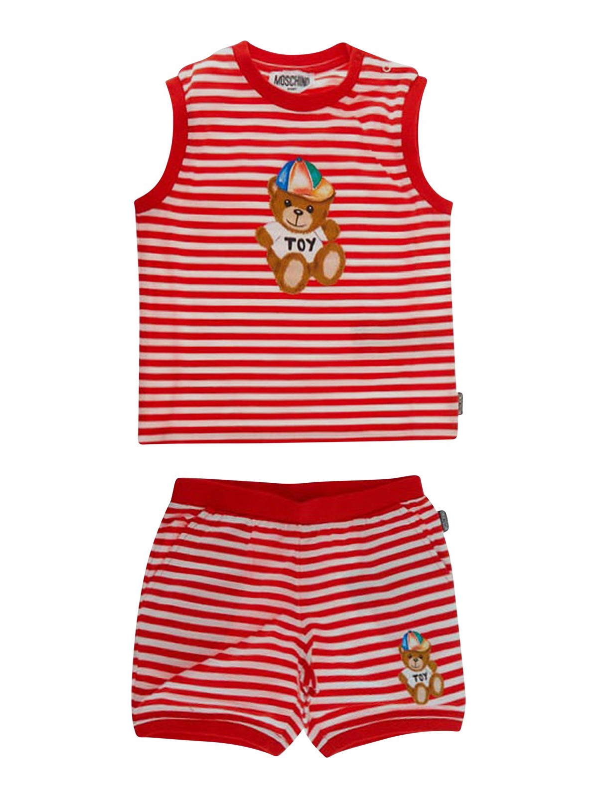 Moschino Kids' Multicolor Outfit For Baby Boy With Teddy Bear In Red