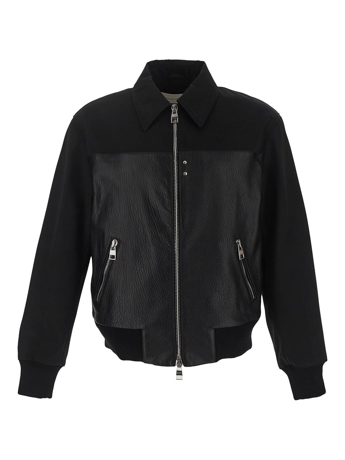Alexander Mcqueen Leather Bomber Jacket In Black