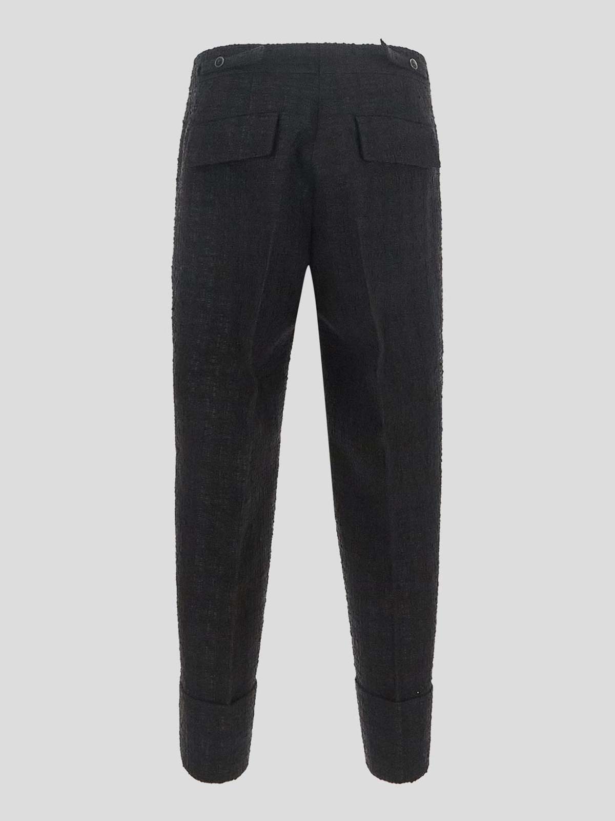 Cotton Linen Grey Plain Flat Front Casual Trouser