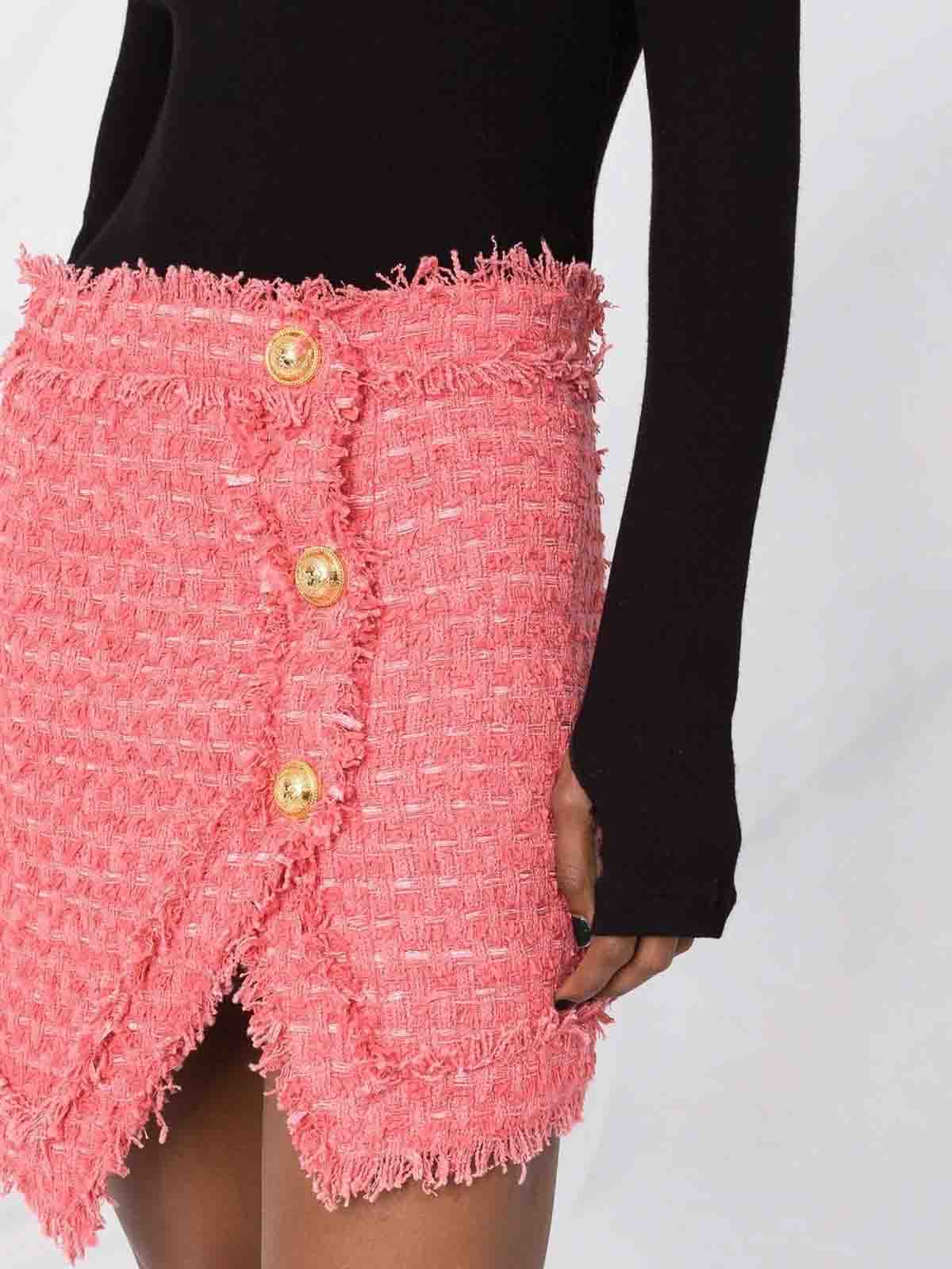 スカート BALMAIN Pink Tweed Skirt Balmain High-waisted Tweed Skirt in Pink | Lyst