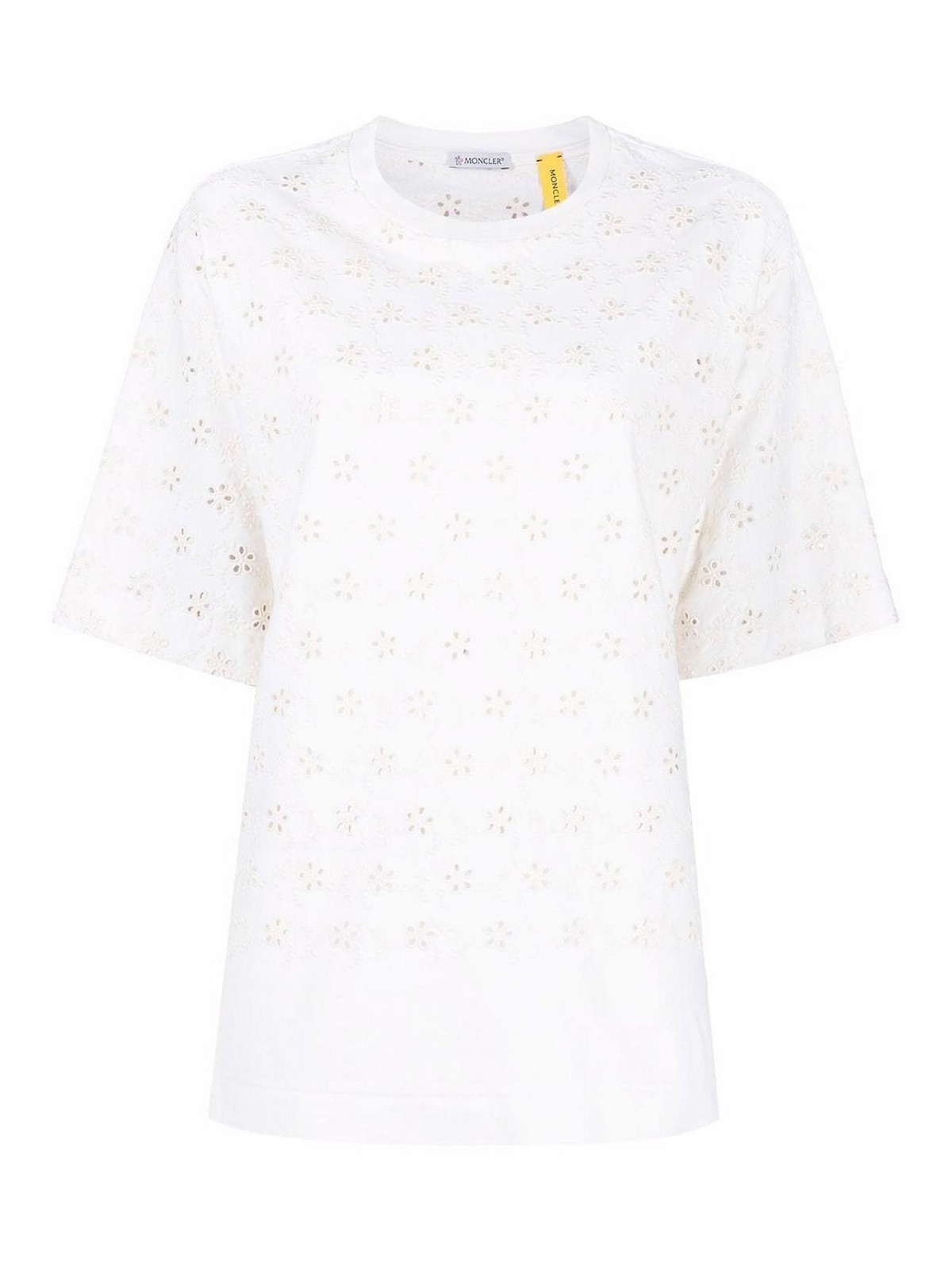 Shop Moncler Broderie Anglaise Tee In Blanco