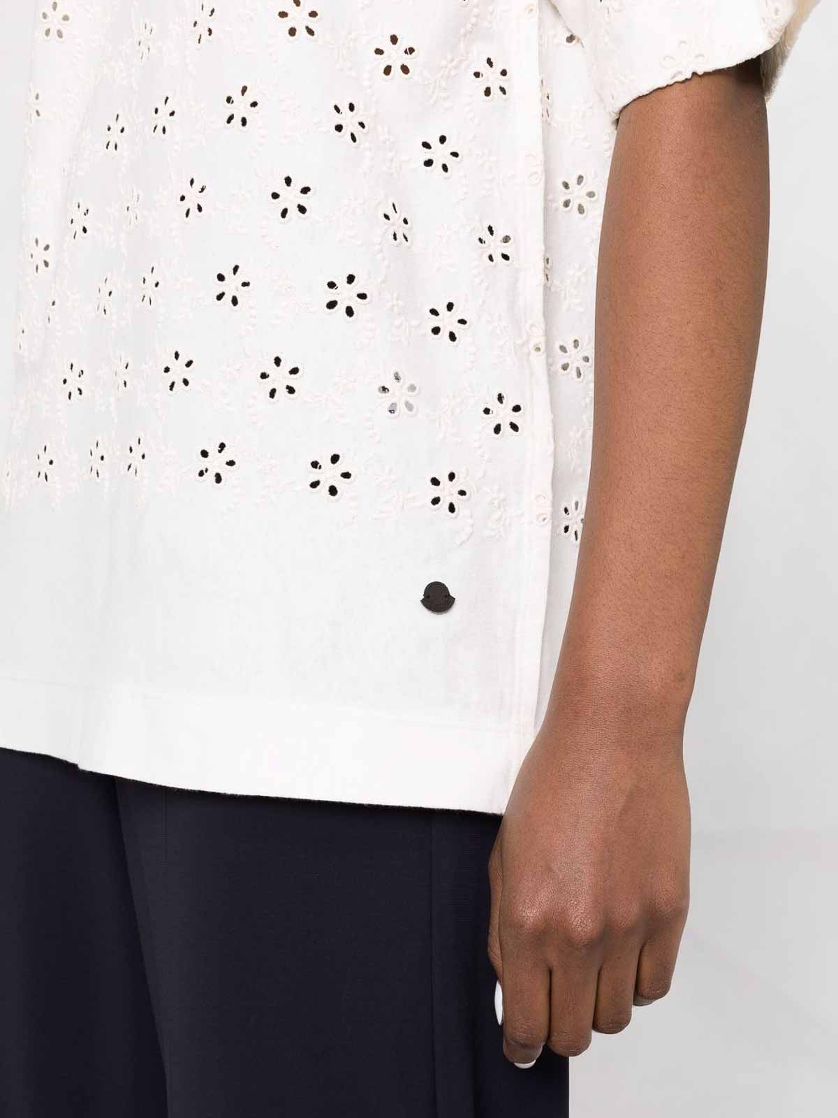 Shop Moncler Broderie Anglaise Tee In Blanco