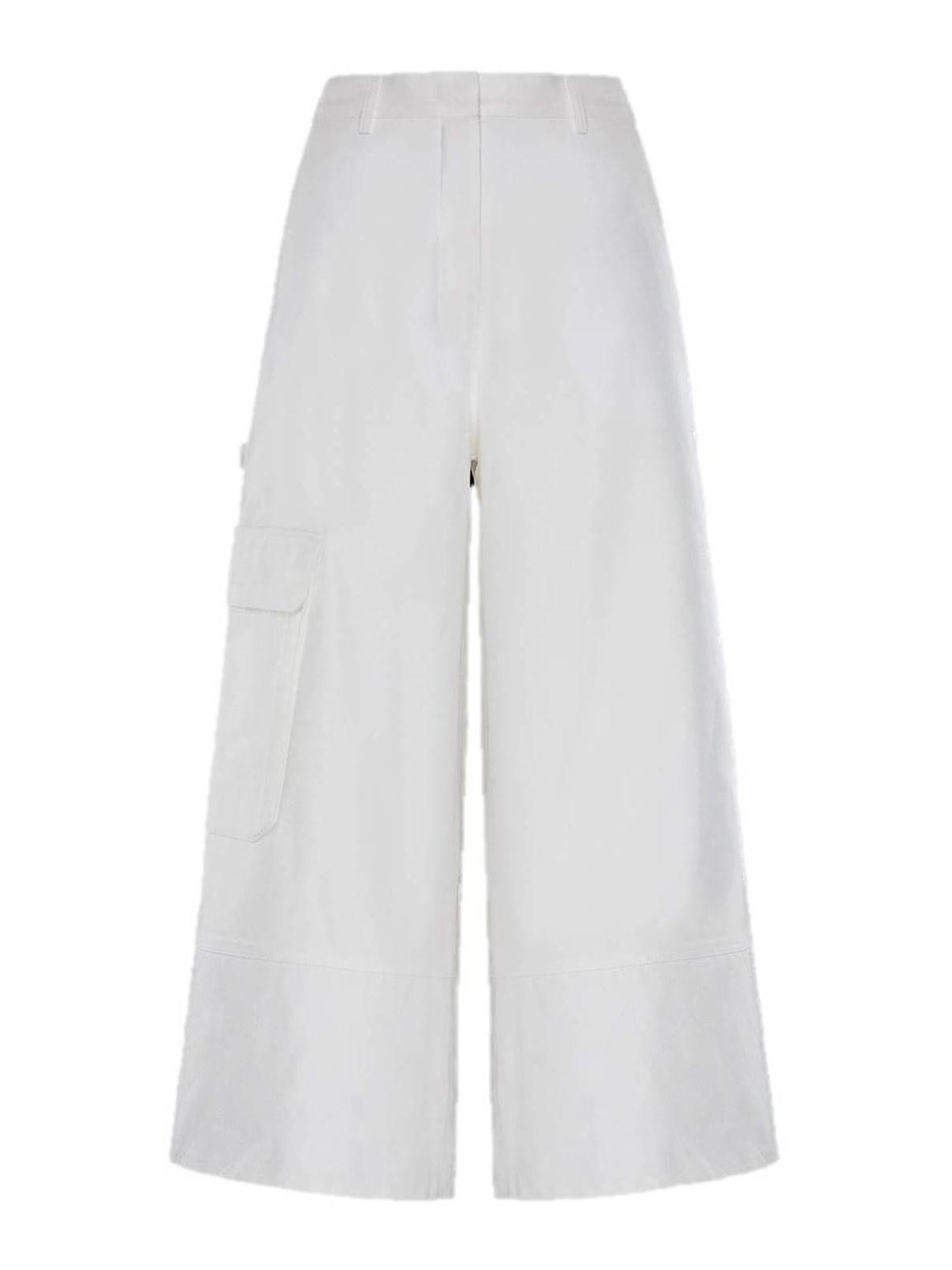 Shop Moncler Cropped Wide Leg Trousers. In White