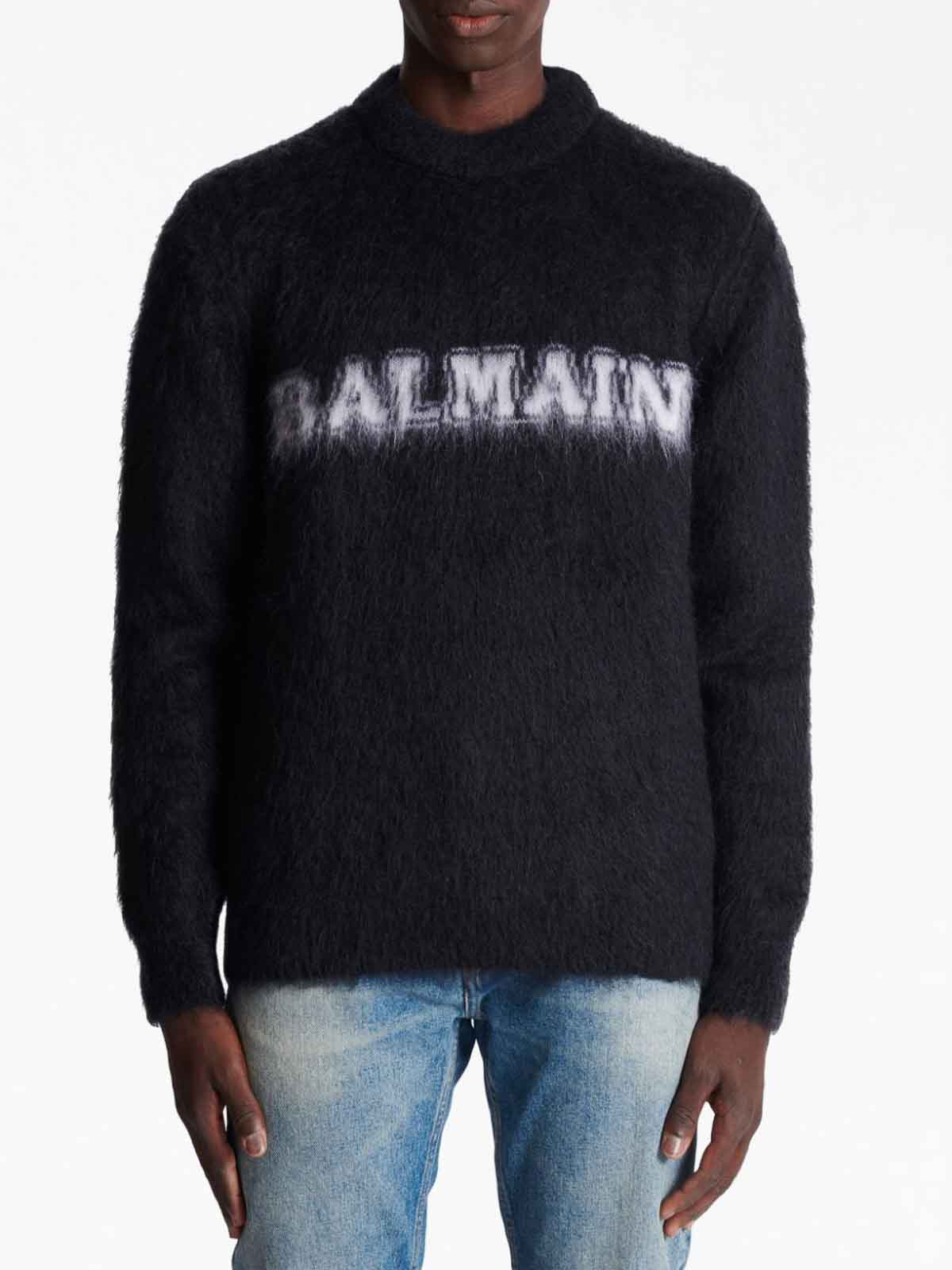 Shop Balmain Logo-print Crewneck In Black