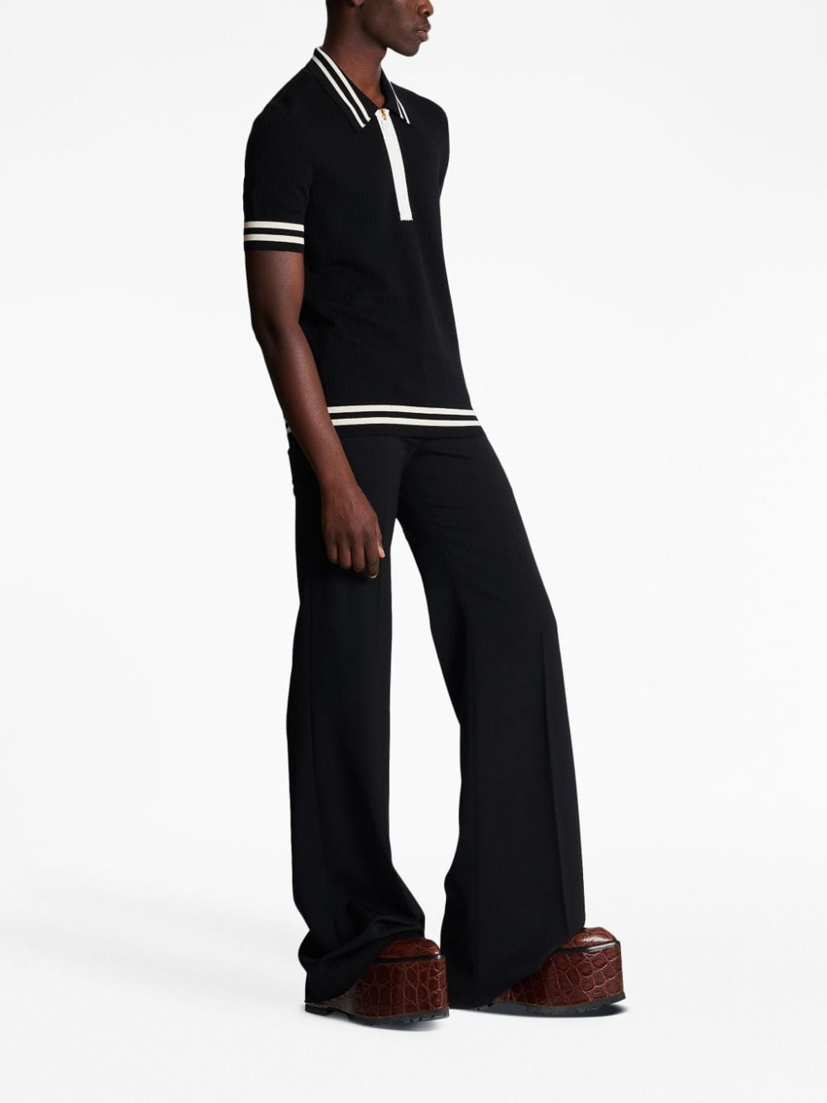 Shop Balmain Monogram-jacquard Polo Shirt In Black