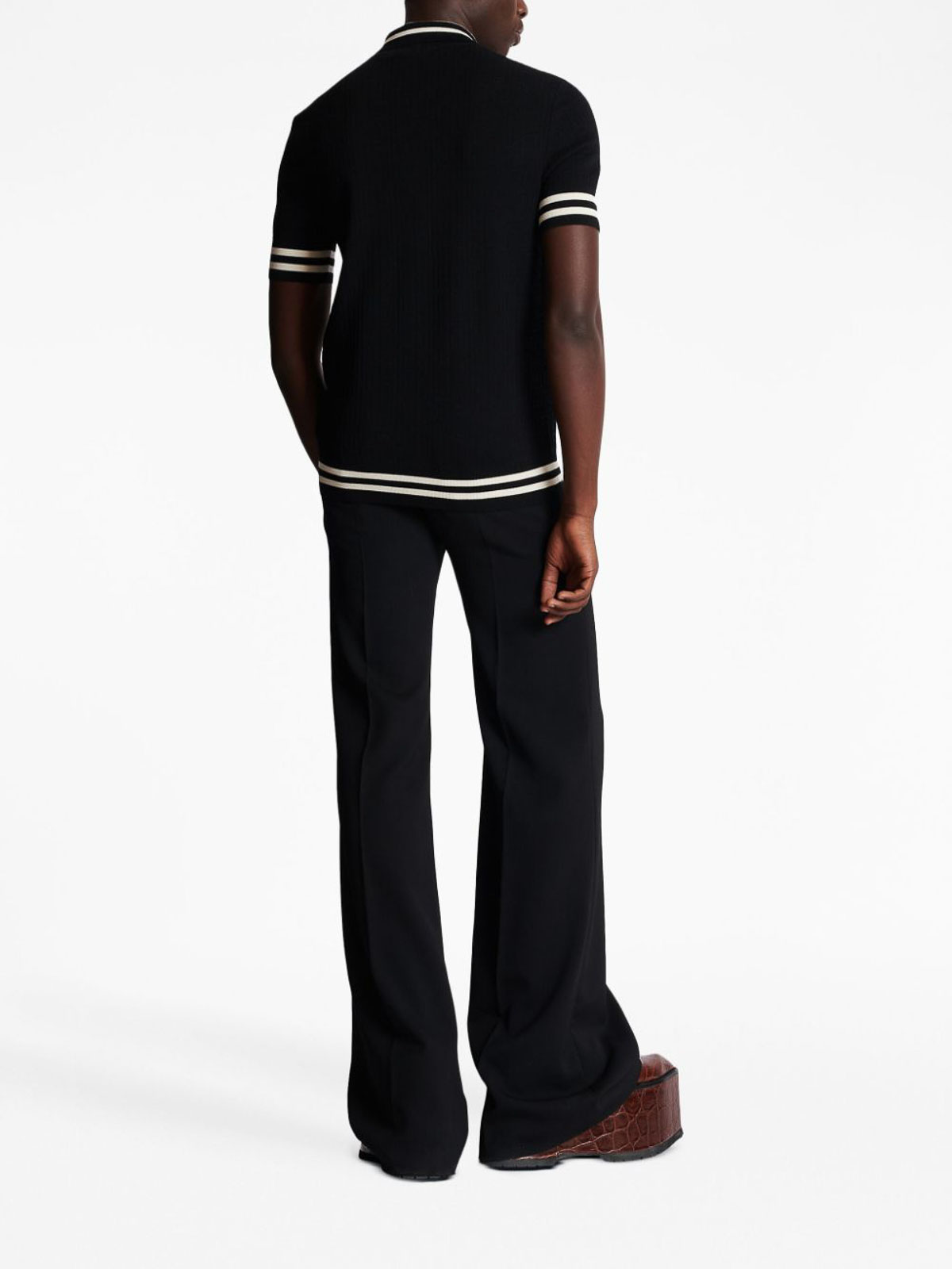 Shop Balmain Monogram-jacquard Polo Shirt In Black