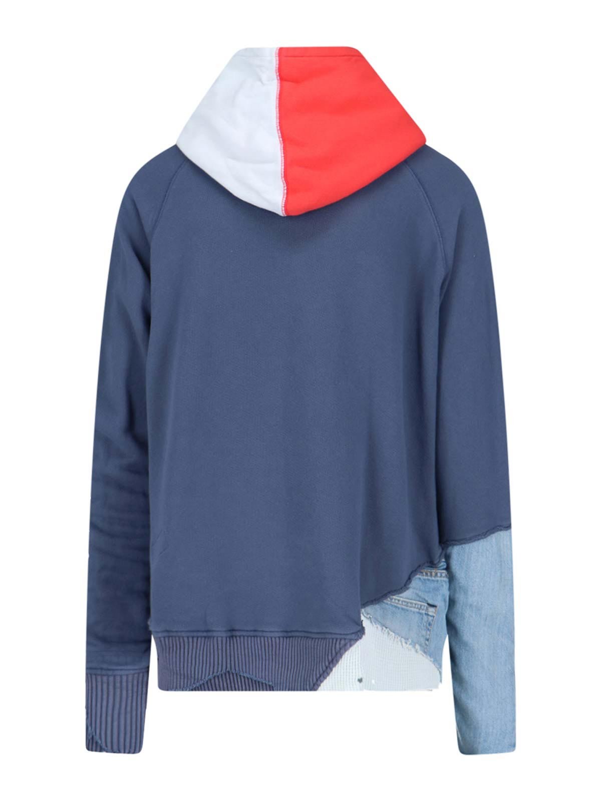 Shop Greg Lauren Hooded Sweatshirt In Blue