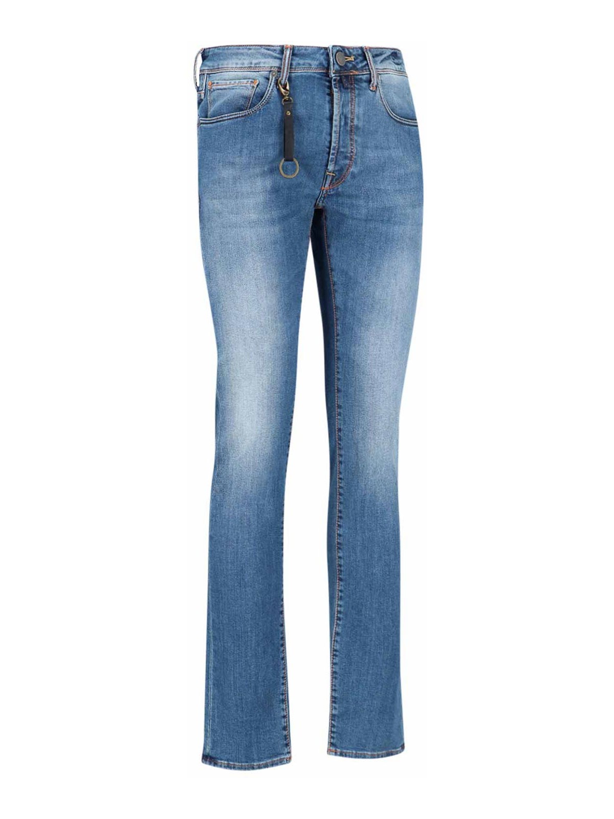 Shop Incotex Keychain Detail Jeans In Blue