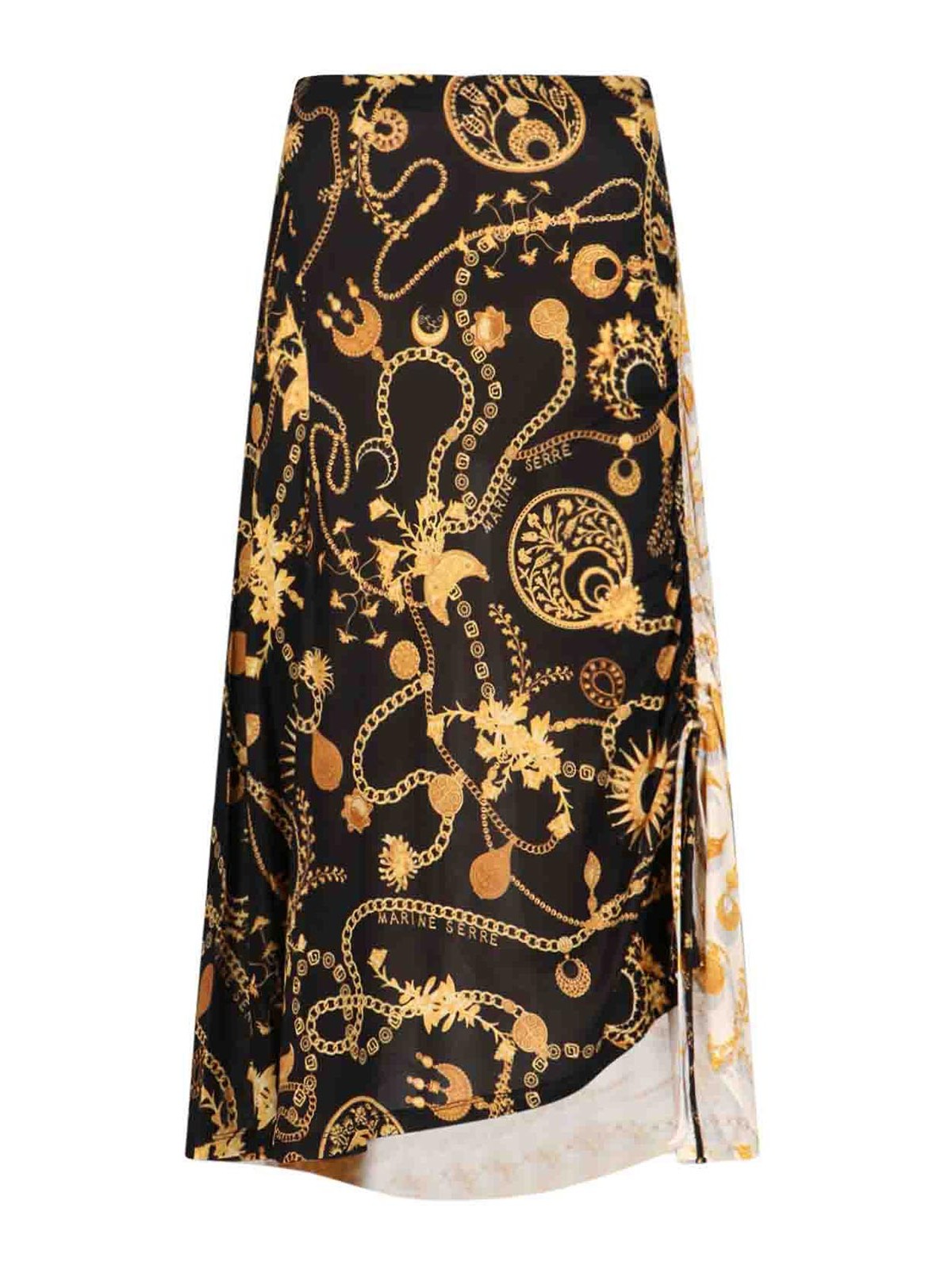 Marine Serre Ornament Jewellery-print Midi Skirt In Black
