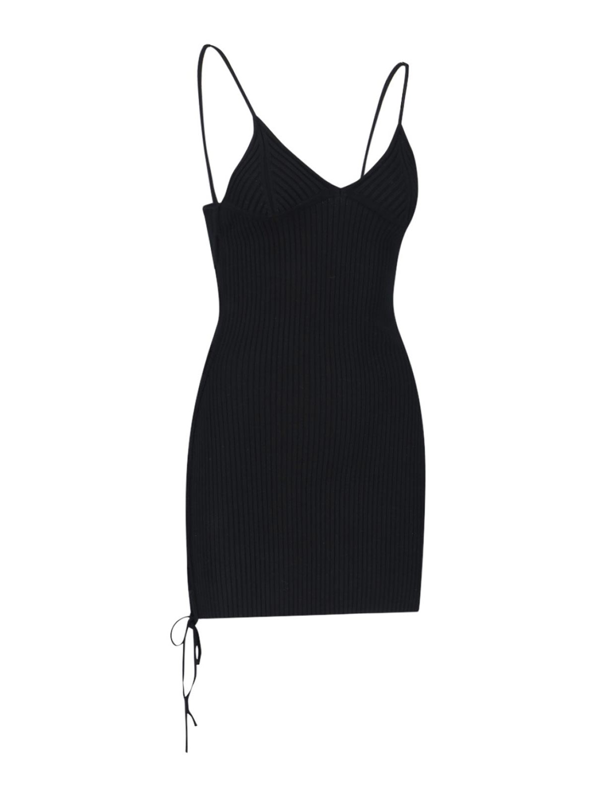 Shop Off-white Ribbed Mini Dress In Black