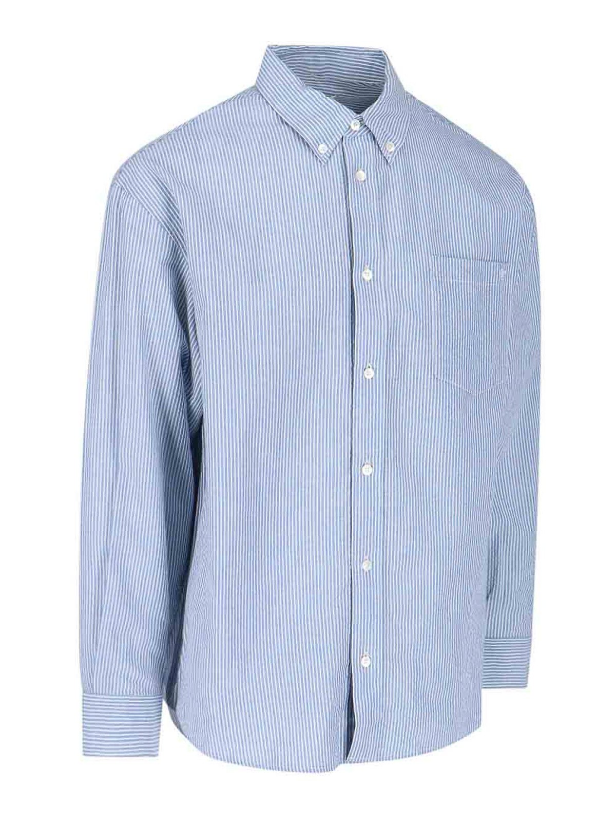 ★2021SS新作★Dunst★TAPING BLUE STRIPED SHIRT BLUE STRIPE DUNST Striped Shirt | Blue | FARFETCH