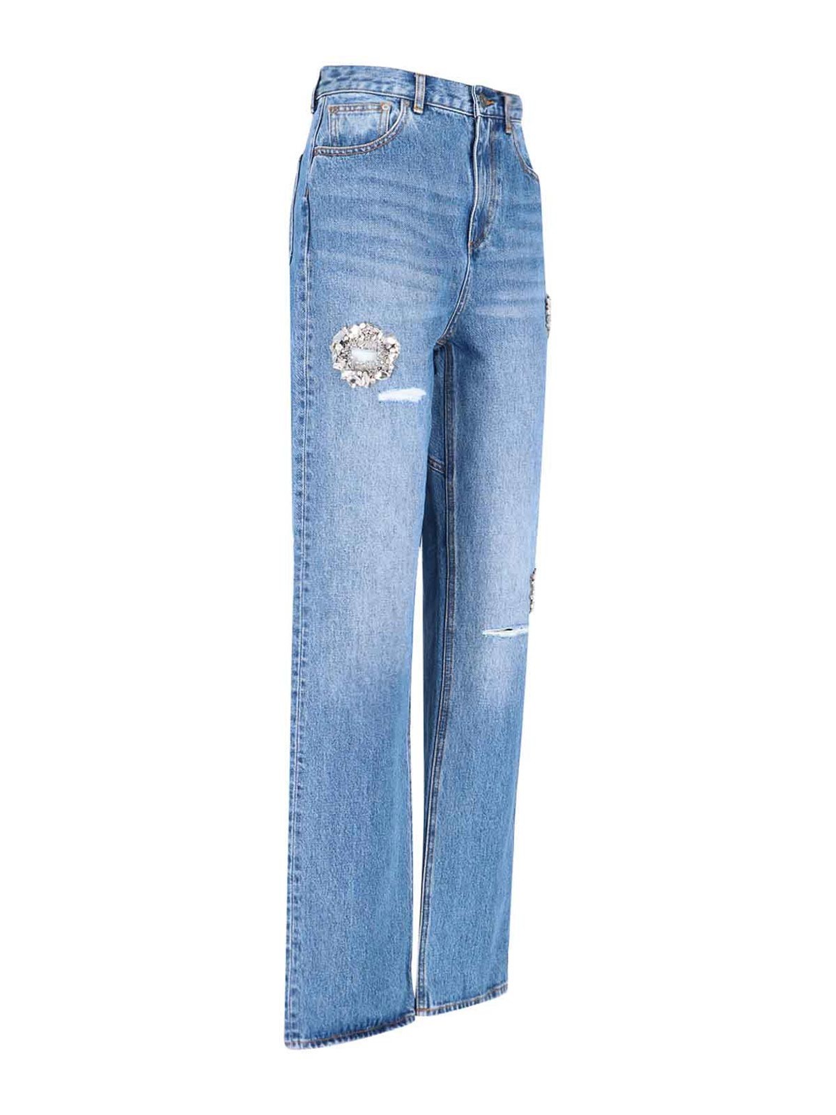 Shop Area Crystal Detail Jeans In Blue