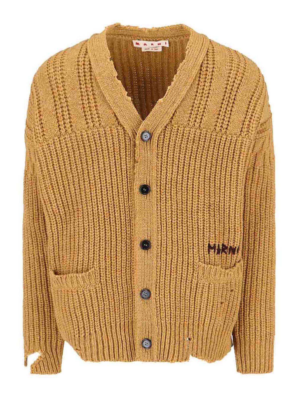 Marni Distressed-finish Cable-knit Cardigan In Beige