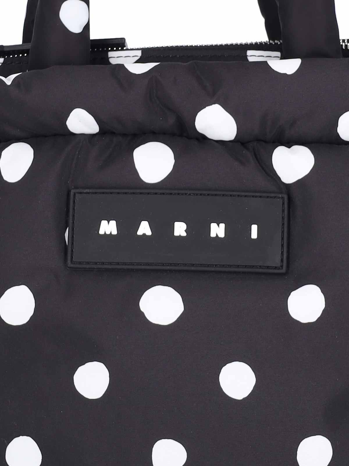 Polka Dots Medium Logo Tote Bag in Black - Marni