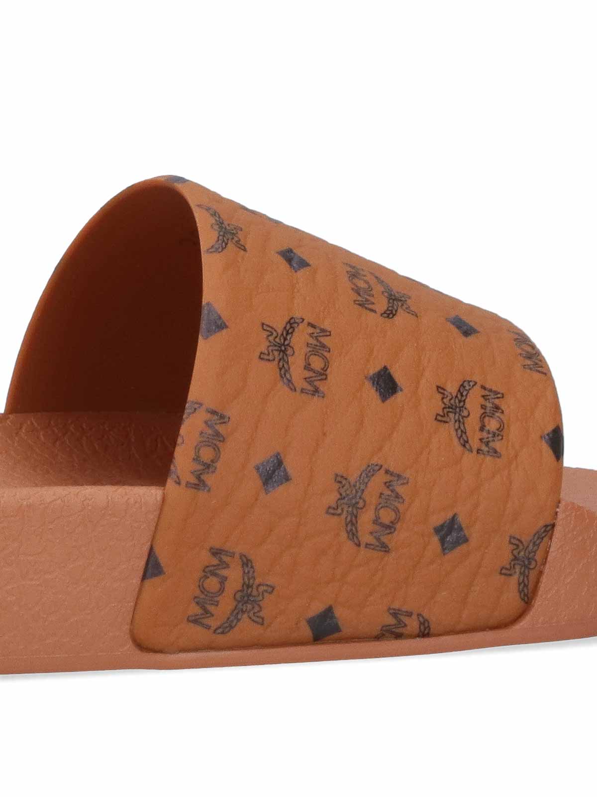 MCM Women's Cognac Brown Monogram Print Rubber Slides sz 40 US 10 Logo  Sandals | eBay