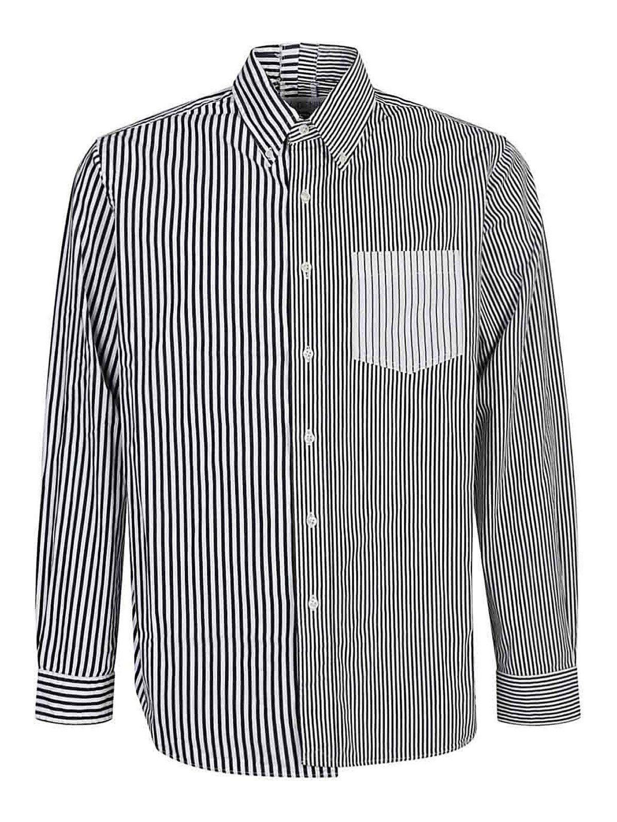 Shop E.l.v Denim Contrast Striped Cotton Shirt In Black