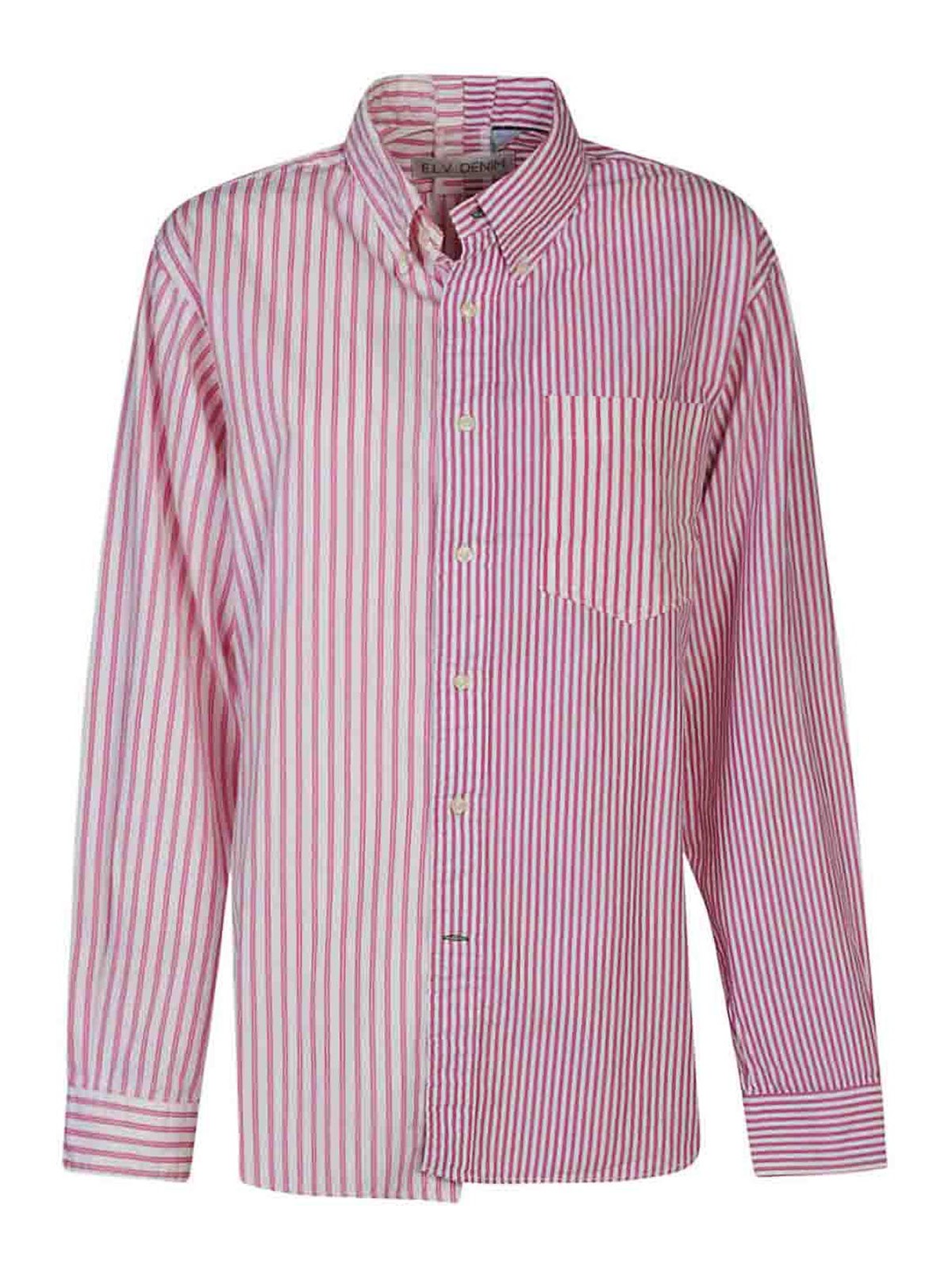 Shop E.l.v Denim Contrast Striped Cotton Shirt In Nude & Neutrals