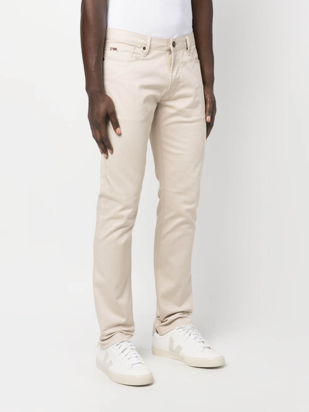 Shop Emporio Armani Slim Fit Denim Jeans In Beige