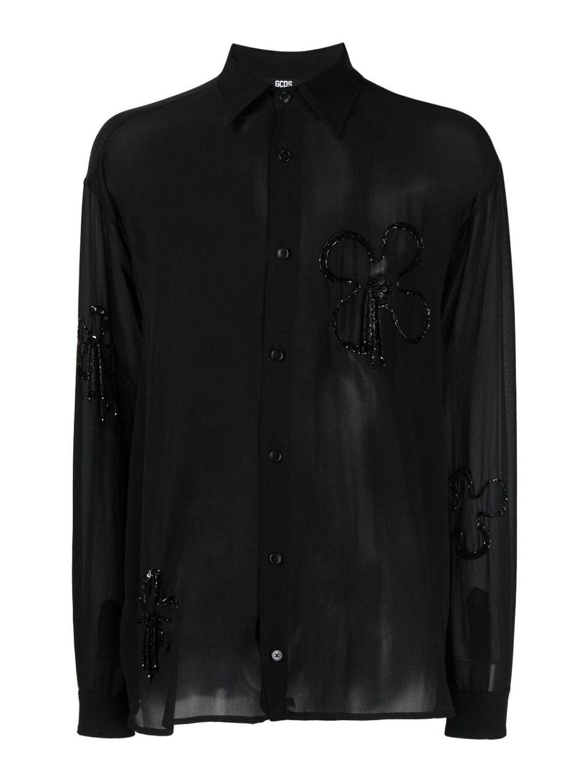 Gcds Bead-embellished Silk Shirt In Black