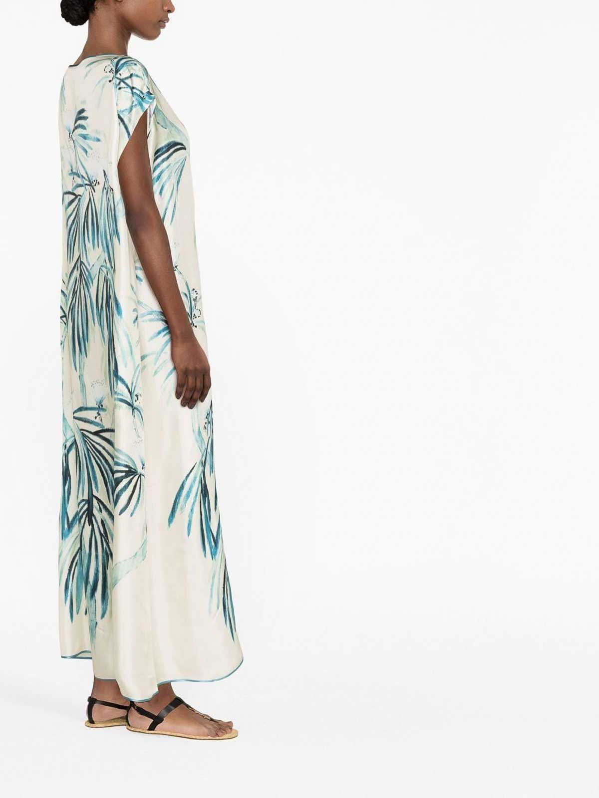 Shop F.r.s For Restless Sleepers Long Printed Silk Dress In Blanco