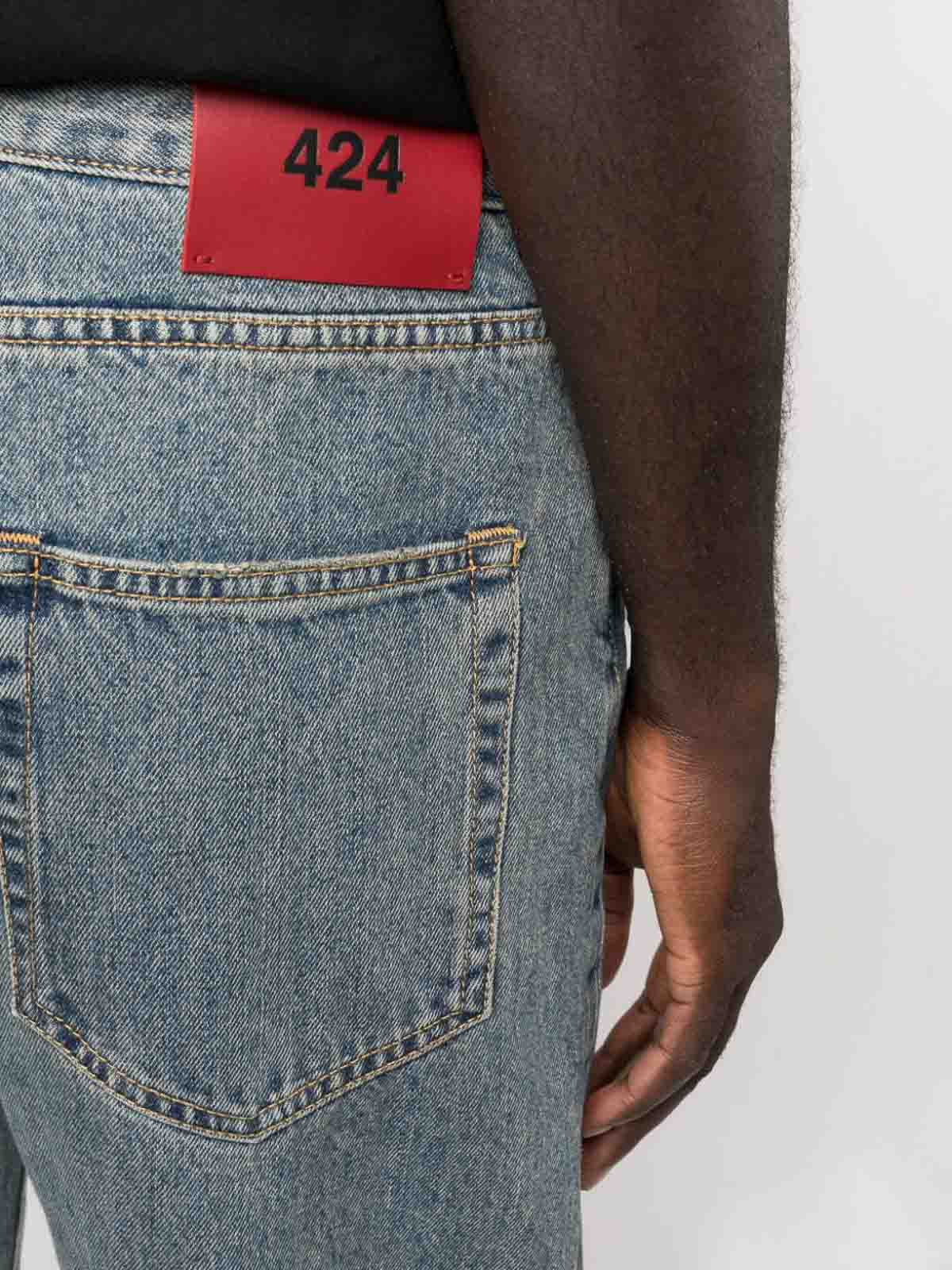 Shop 424 Wide Leg Denim Jeans In Blue