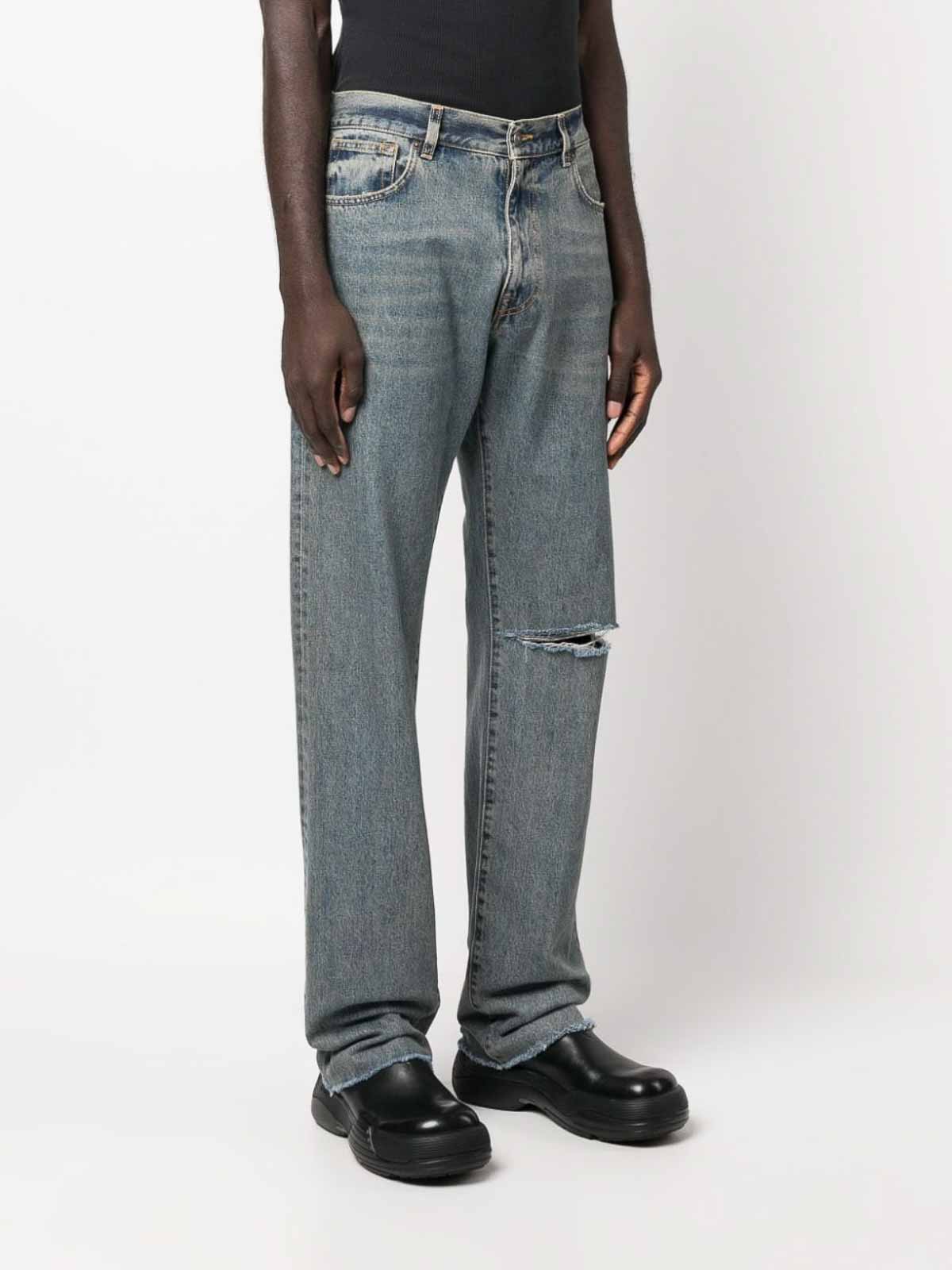 Shop 424 Wide Leg Denim Jeans In Blue
