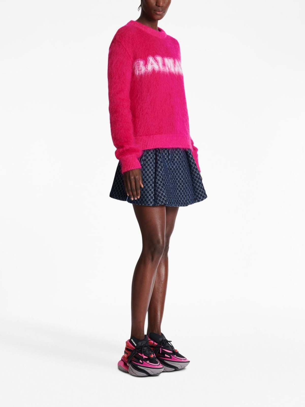 Shop Balmain Logo Mohair Sweater In Multicolor