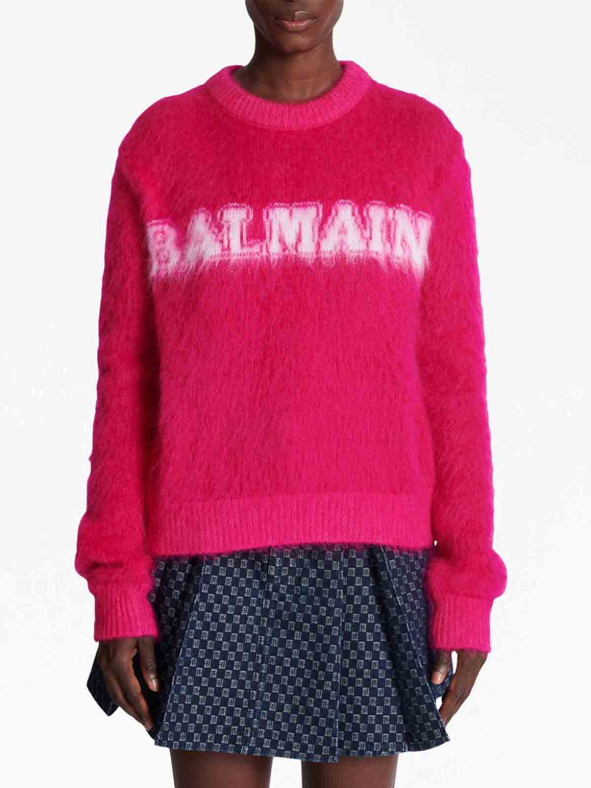 Shop Balmain Logo Mohair Sweater In Multicolor
