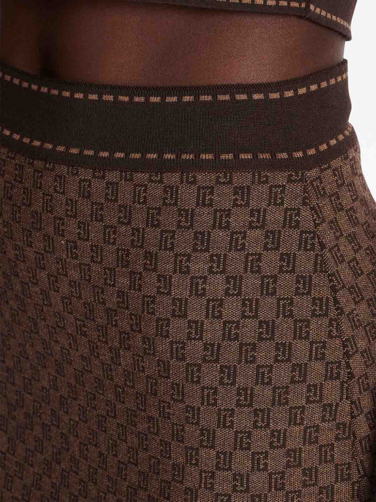Shop Balmain Monogram Mini Pencil Skirt In Marrón