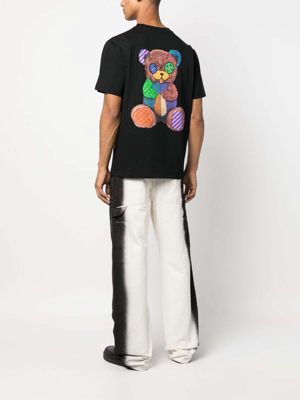 StuffBox T-Shirt Uomo Orsacchiotto STB-1144 - Nero, 100% Cotone, Doppie Cuciture, Stampa Davanti E Retro