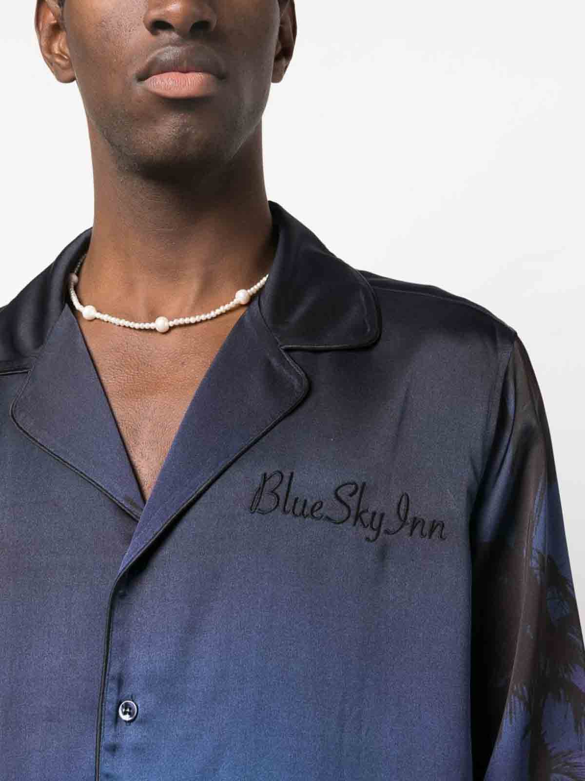 Shop Blue Sky Inn Printed Viscose Shirt In Blue