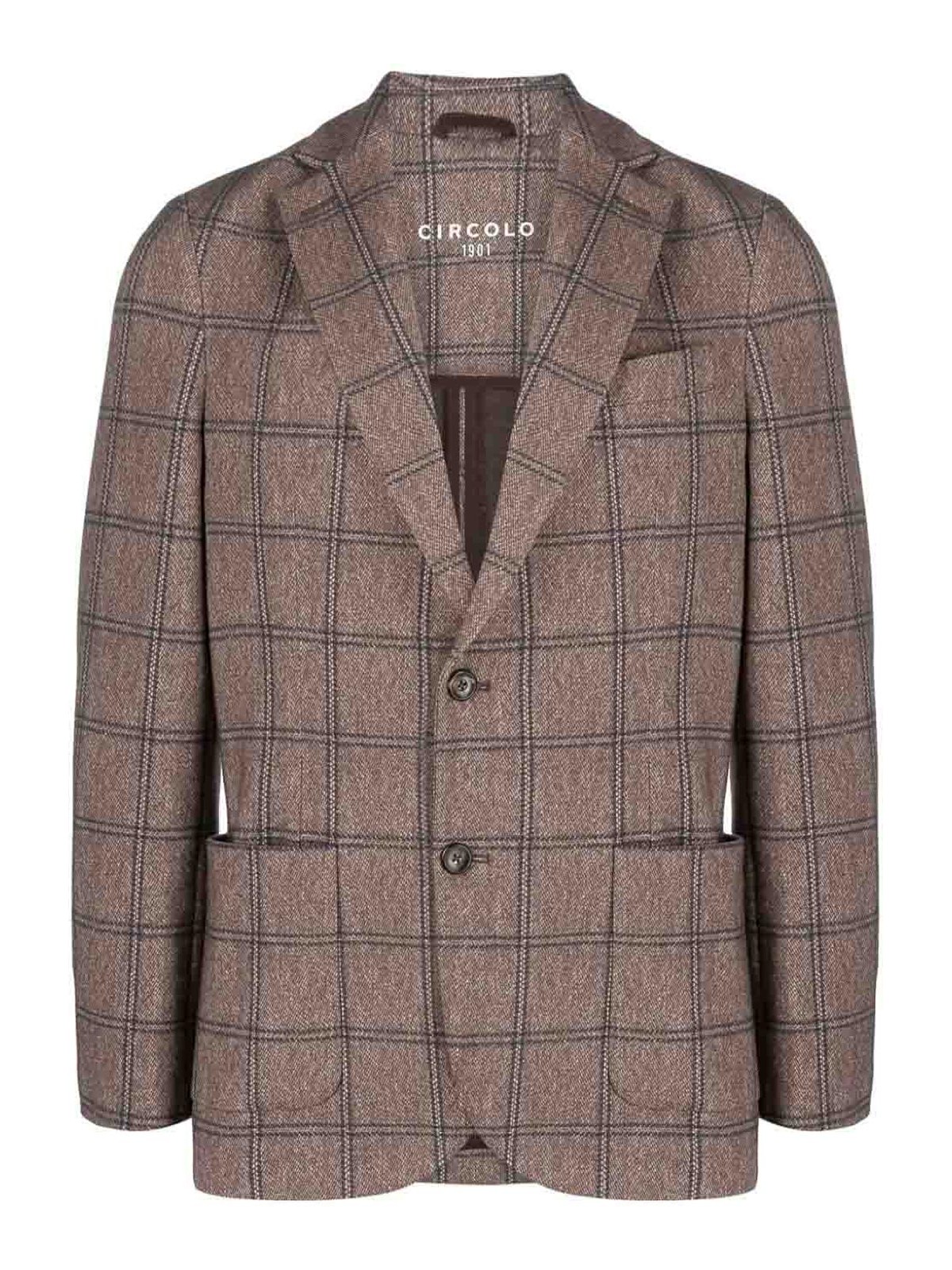 Shop Circolo 1901 Single-breasted Checked Cotton Jacket In Brown