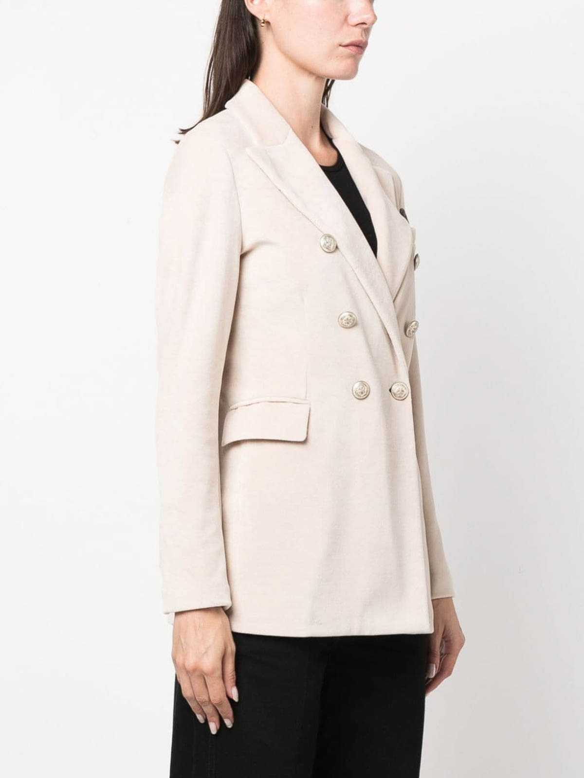 Shop Circolo 1901 Double-breasted Cotton Blend Jacket In Beige