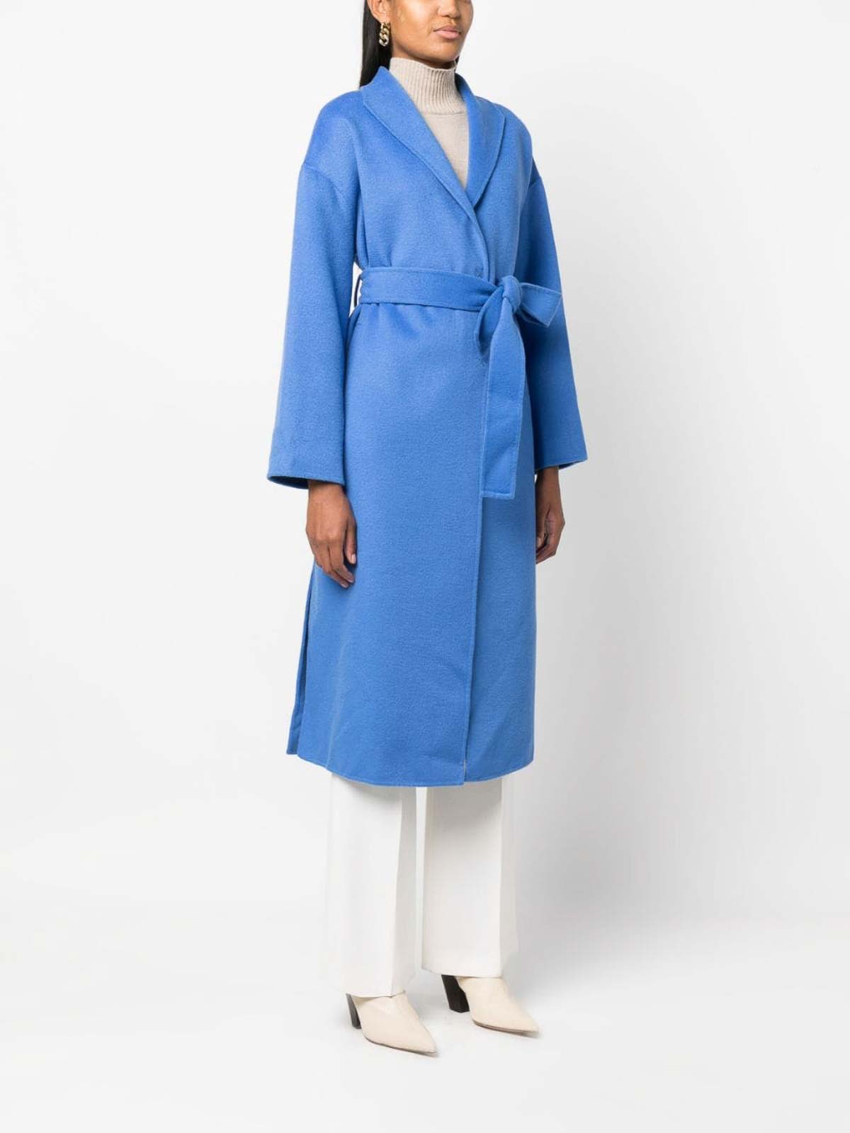 Shop Ermanno Scervino Belted Long Coat In Blue