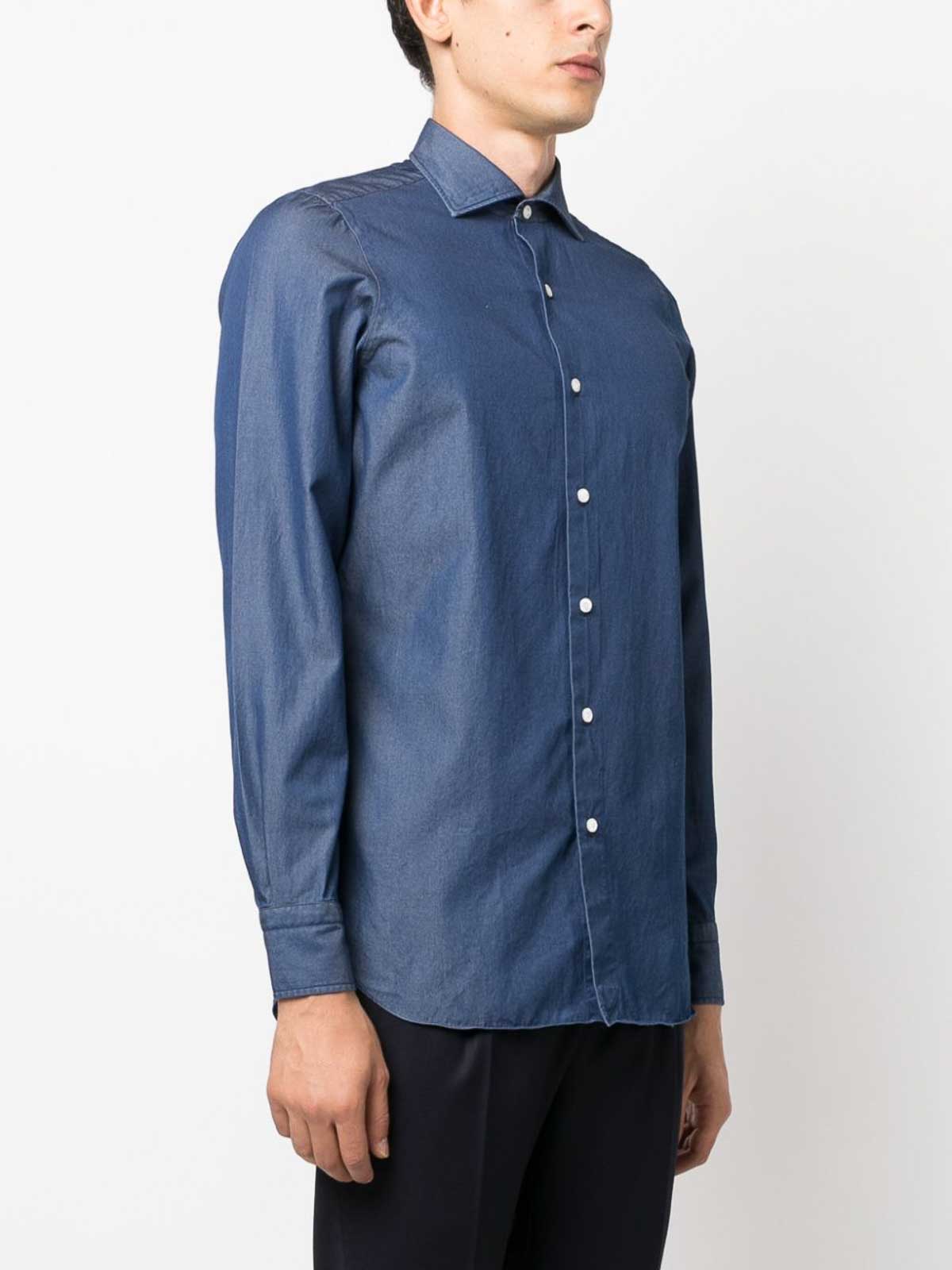 Shop Finamore 1925 Regular Fit Denim Shirt In Blue