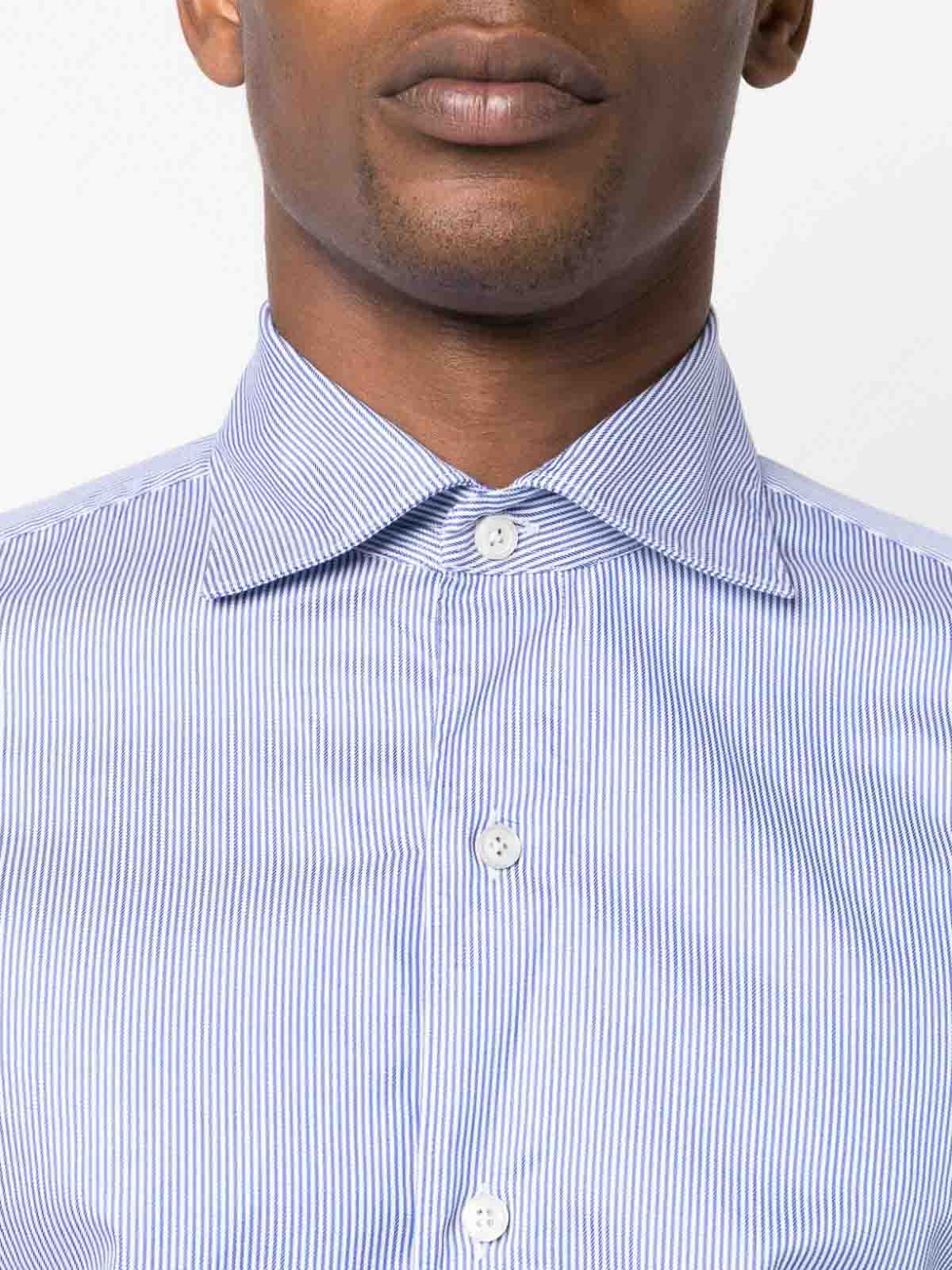 Shop Finamore 1925 Slim Fit Flannel Shirt In Blue