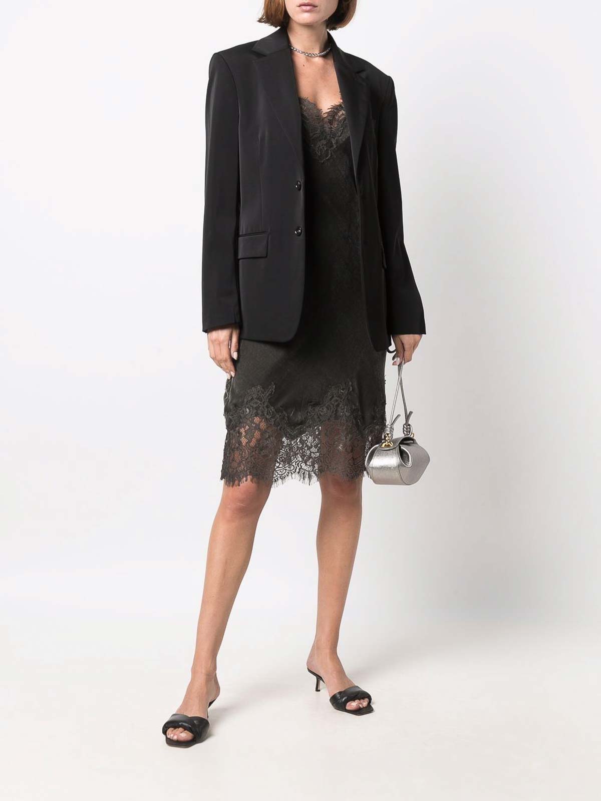 Shop Gold Hawk Lace-trim Velvet Slip Dress In Grey