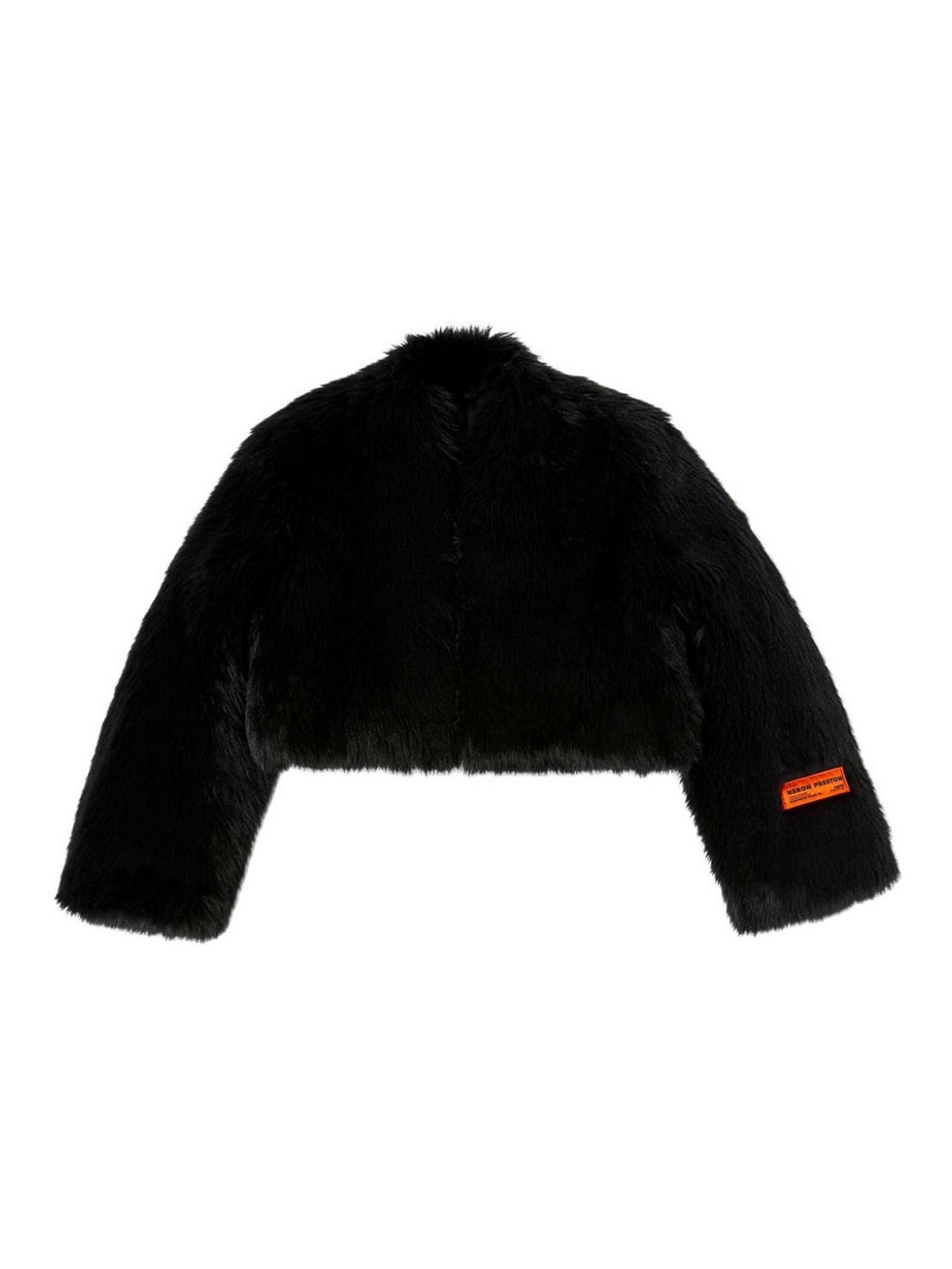 Shop Heron Preston Faux Fur Cropped Jacket In Black