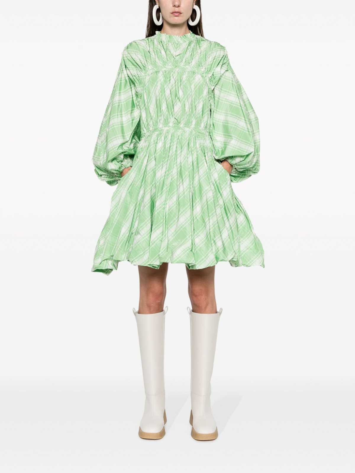 Shop Jil Sander Plaid-check Minidress In Green