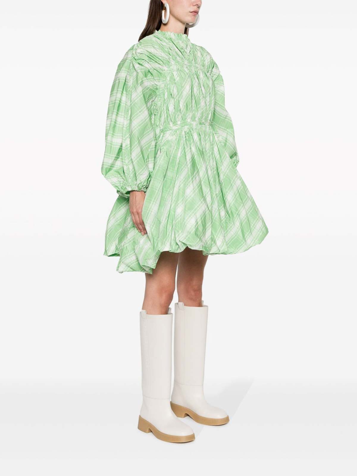 Shop Jil Sander Plaid-check Minidress In Green