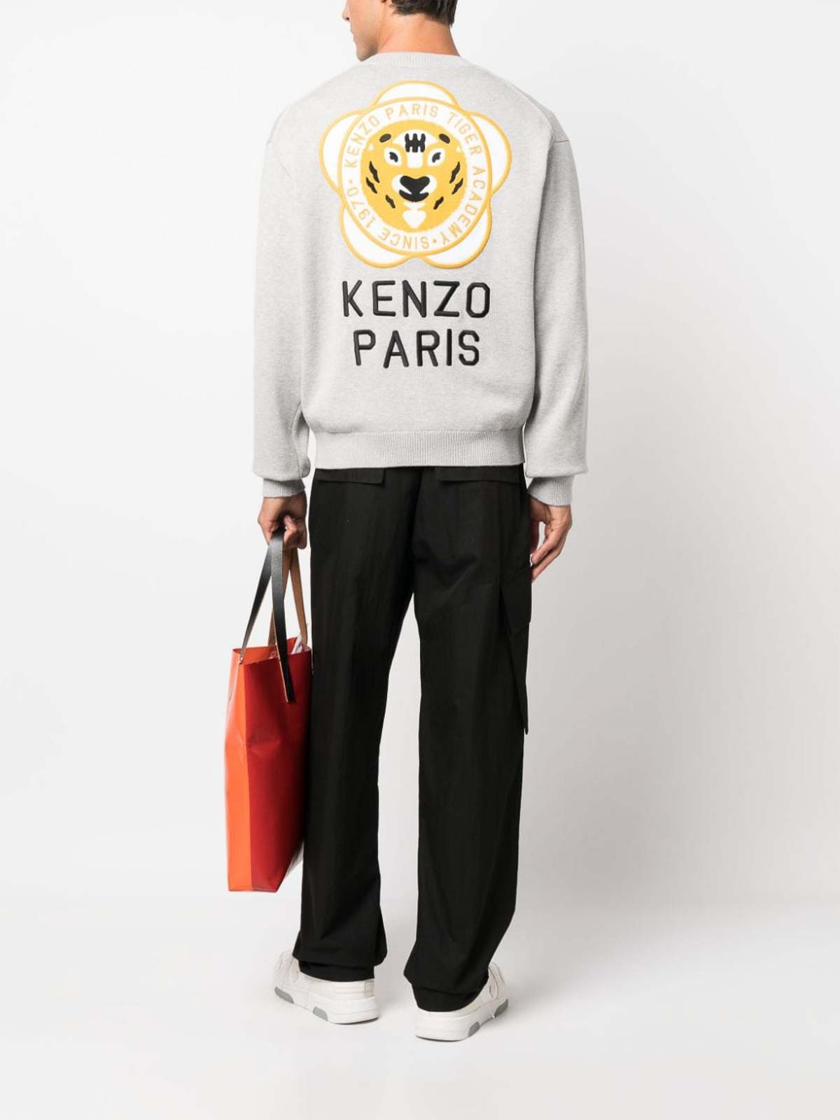 Shop Kenzo Tiger Academy Wool Blend Cardigan In Grey