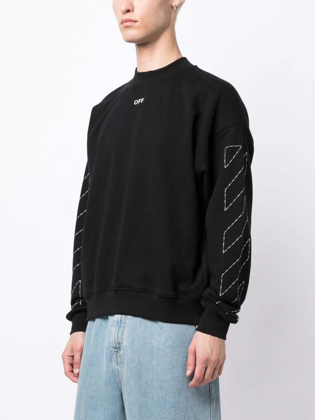 Shop Off-white Logo Cotton Sweatshirt In Black