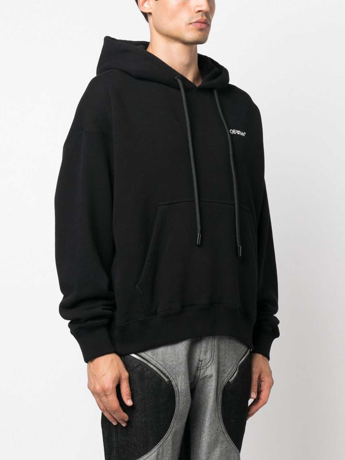 Shop Off-white Logo Cotton Hoodie In Black