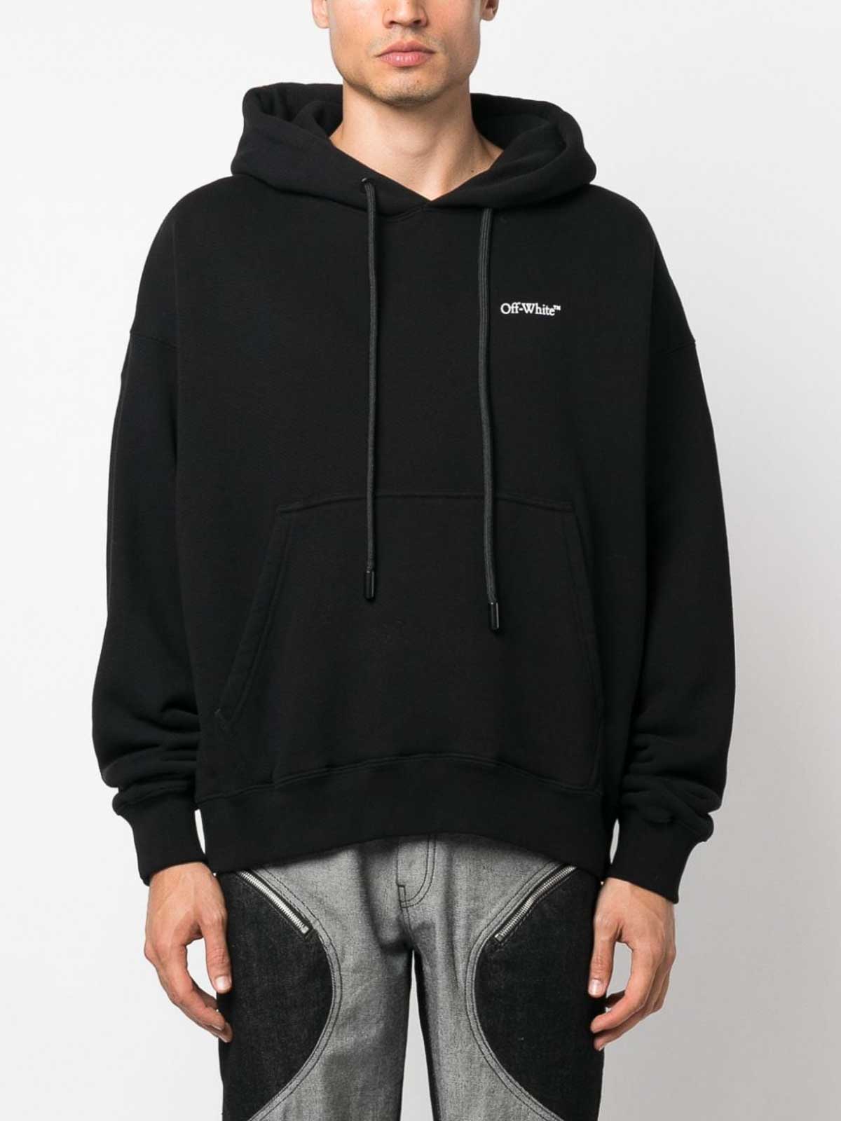 Shop Off-white Logo Cotton Hoodie In Black