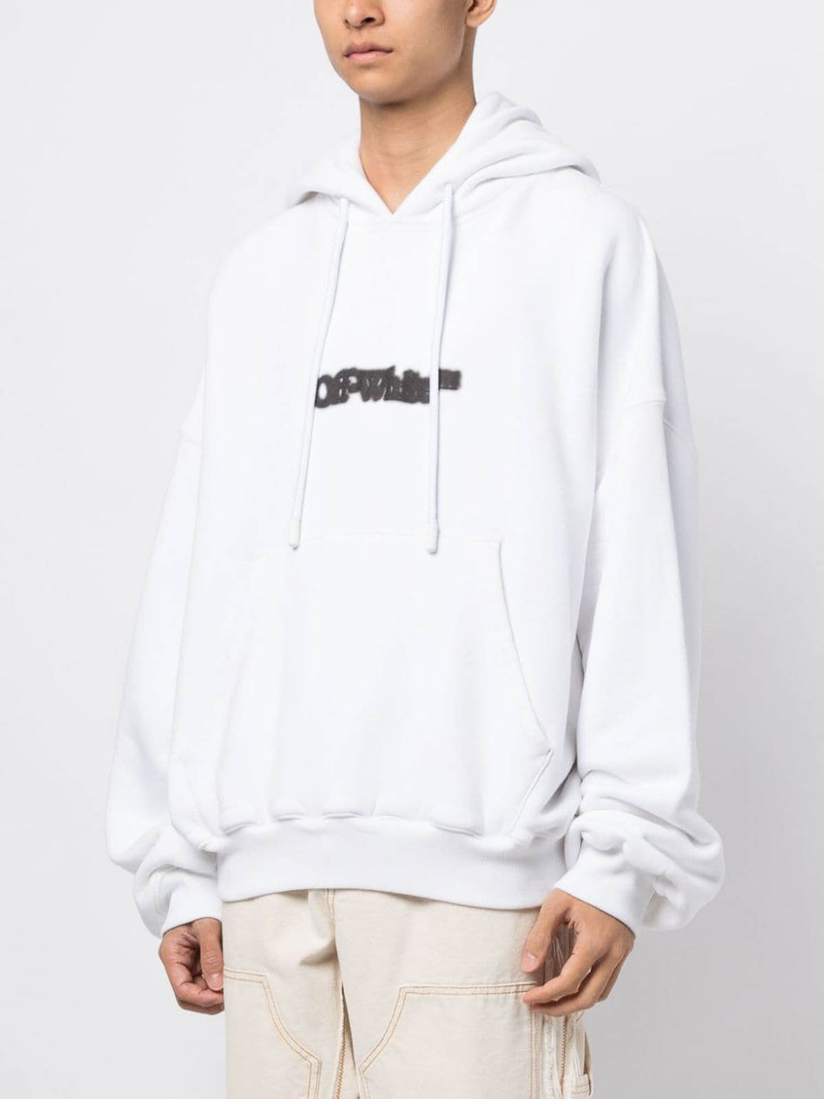 Shop Off-white Logo Cotton Hoodie In Blanco