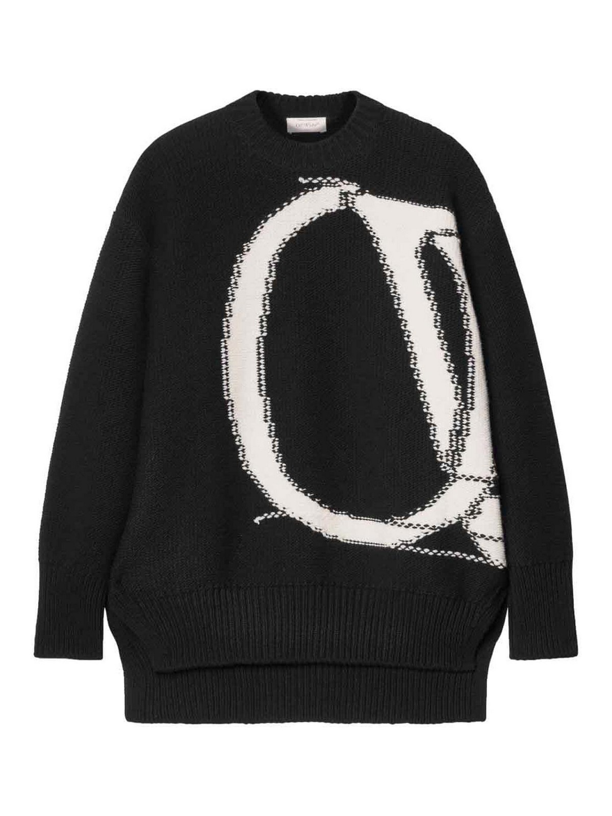 Off-white Ow Maxi Logo Intarsia Crewneck Wool Sweater In Black