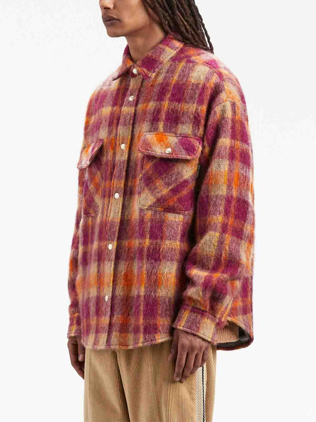 Shop Palm Angels Checked Wool Overshirt In Rojo Oscuro