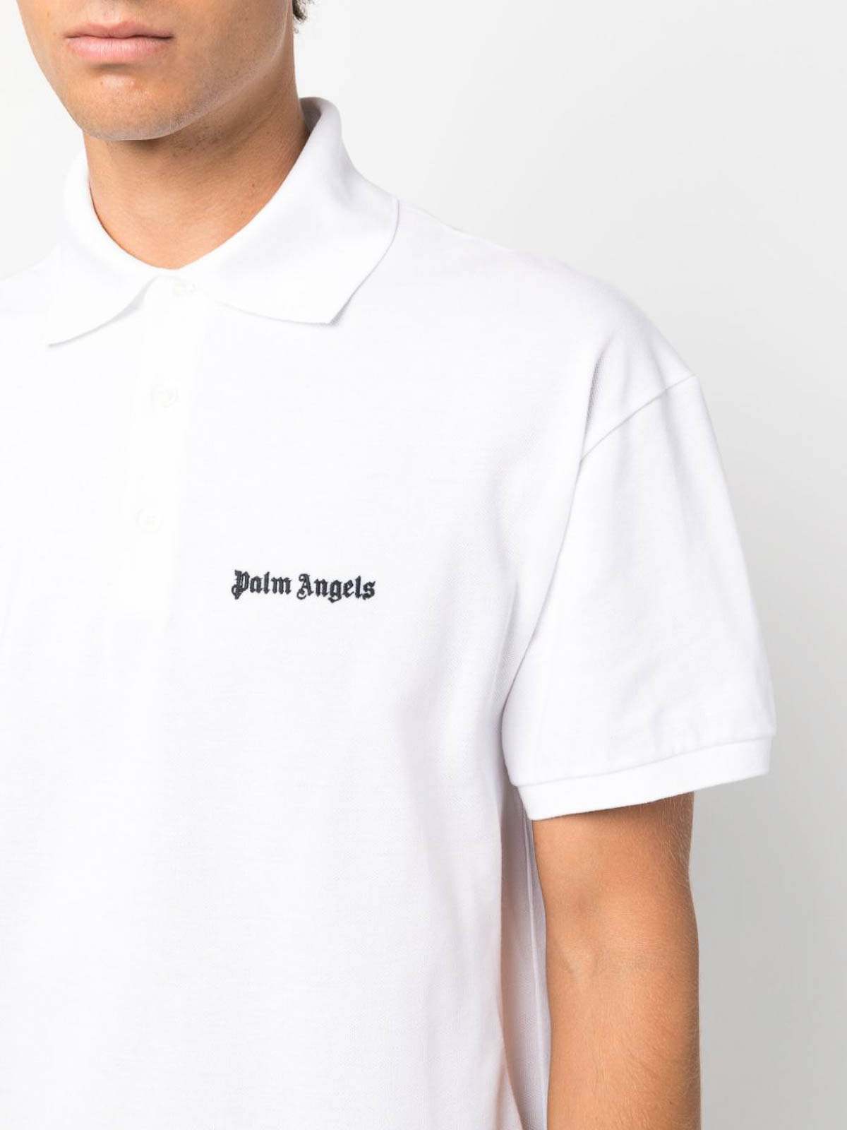 Shop Palm Angels Embroidered Logo Cotton Polo Shirt In White