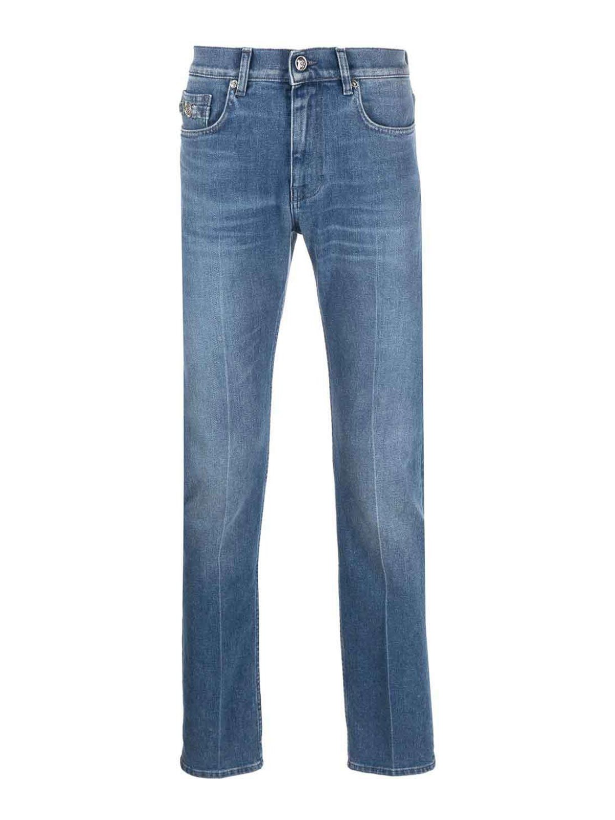 Shop Versace Straight Leg Denim Jeans In Light Wash